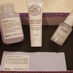 Various hair product samples for coarse or curly